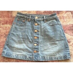 American Eagle Outfitters Women's Regular Fit Mini Skirt Blue Denim Button Solid